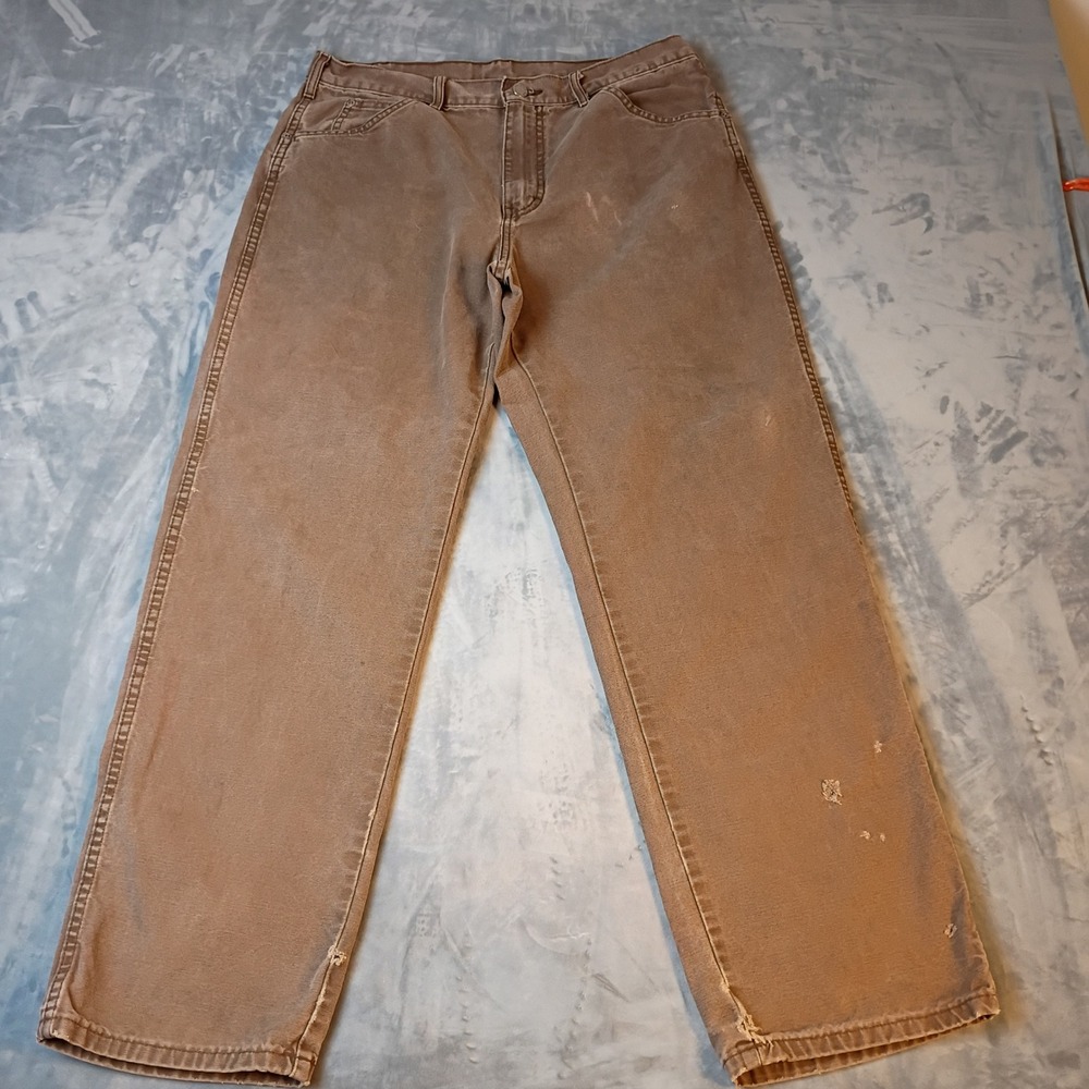 Genuine Dickies Mens Carpenter Pants Brown Duck Canvas Workwear 32x30 Distressed